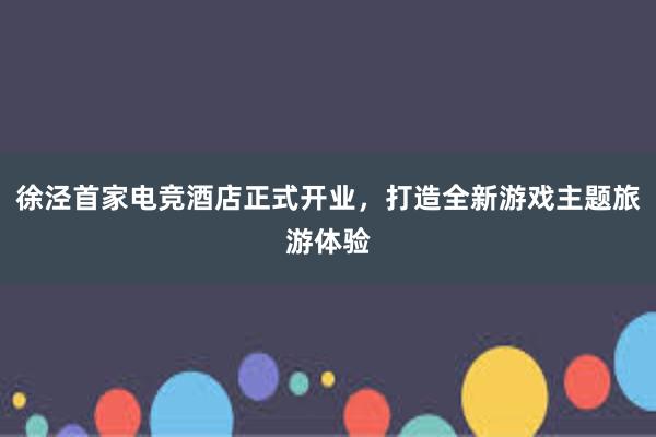 徐泾首家电竞酒店正式开业，打造全新游戏主题旅游体验