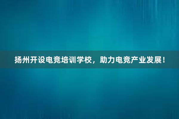 扬州开设电竞培训学校，助力电竞产业发展！